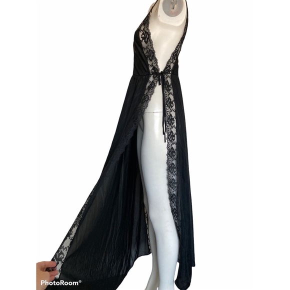 Vintage 60’s 70’s Black Nylon & Lace Split-side Nightgown PANDORA Sz S - Picture 7 of 10